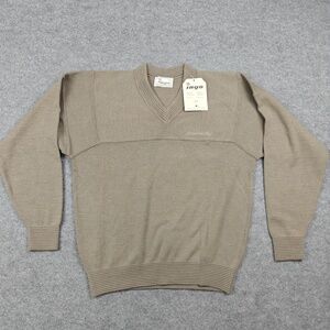 Ingo Sweater Mens Small Beige V-Neck Pullover Acrylic Wool Embroidered